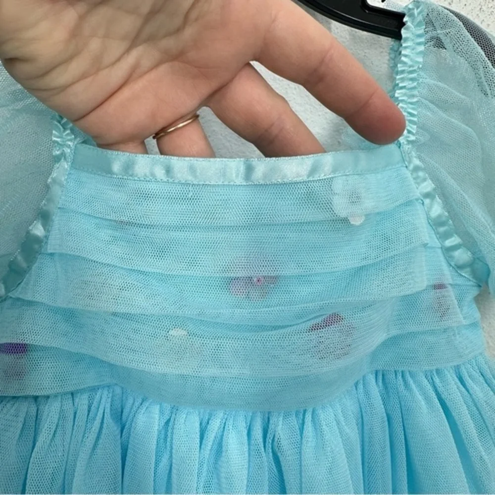 Peek Baby Girl 12-18 Month Bright Blue Tulle‎ DressRibbons Bows Sequin Flower - Picture 3 of 8